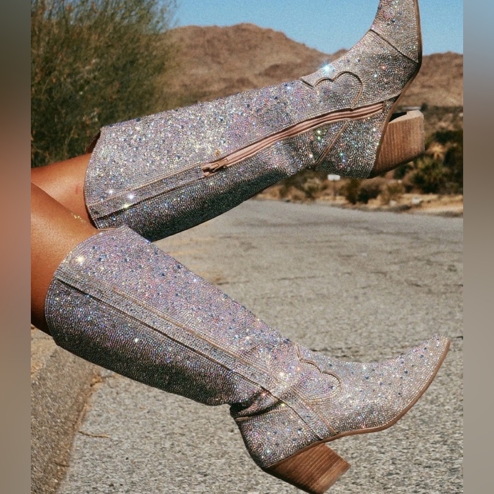 Matisse Glittering Silver Heeled Boots